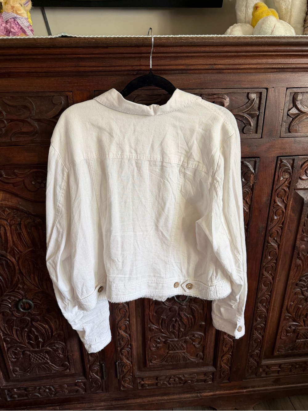 Charlie B Linen Blend White Frayed Hem Button-Front Jacket Size L - Picture 9 of 10